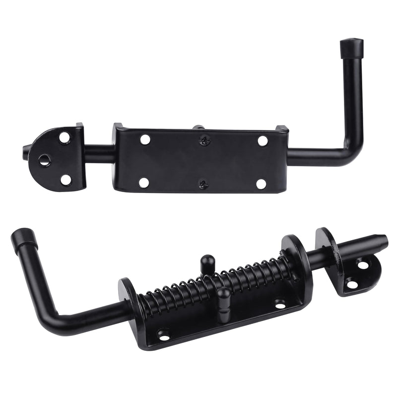 2-Pack 8.5-Inch Spring Loaded Latch Pin, Heavy Duty Barrel Bolt for Shed Doors, Wood & Metal Gates, Solid Steel Security Lock, Black