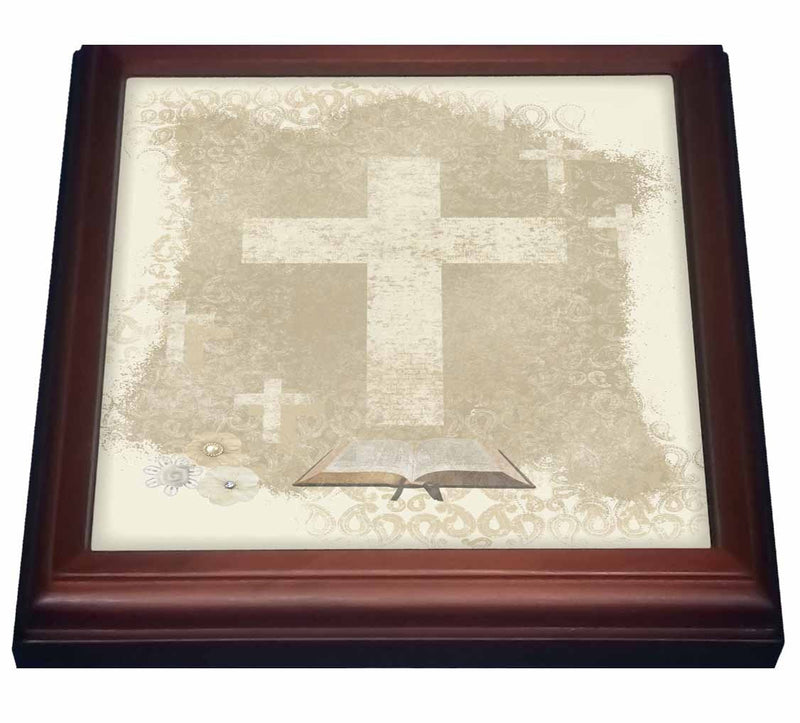 3dRose Crosses with Open Bible, Sepia Trivet with Ceramic Tile, 8" x 8", Brown