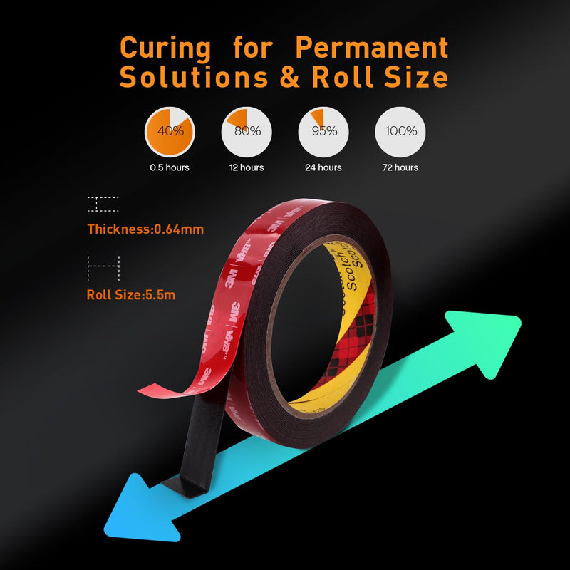 Double Sided Tape Heavy Duty Mounting Tape 1/2" x 18Ft Made of 3M Strong Adhesive for Reliable Bonding Waterproof VHB Foam Tape Perfect for Home Office Car Decor LED Strip Lights