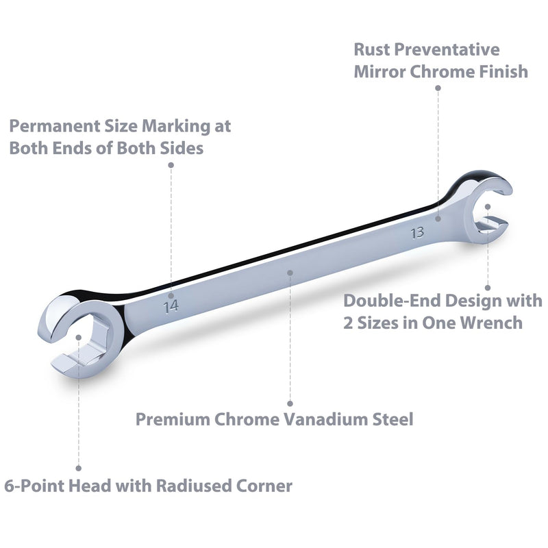 3-Piece Premium Double-End SAE Flare Nut Wrench Set, Size 3/8”, 7/16”, 1/2”, 9/16”, 5/8”, 11/16” | Cr-V Steel, 6-Point Head, 15° Offset | Perfect Line Wrench for Fuel, Brake, Air Conditioning and More SAE Set, 3-Piece