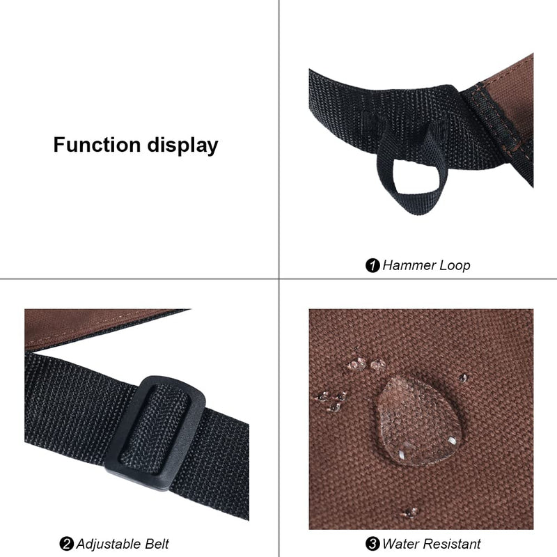 Tool Pouch Belt, Utility Belt Bag with 5 Pockets, Tool Apron Pouch, Garden Tool Belt for Men Women Carpenters Electricians Mechanics Brown