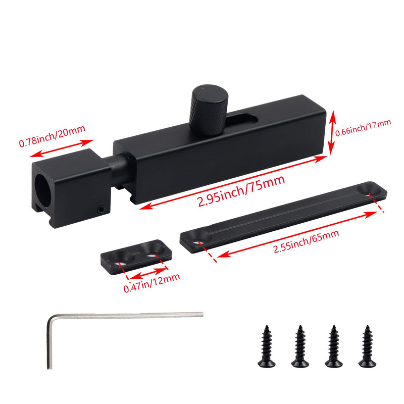 2Pcs Security Door Bolt Latch 3.54inch/90mm Black Door Safety Locks from Inside Bathroom Stall Lock Slide Locks for Inside Door (Pack of 2) 3.54 Inch (Pack of 2)