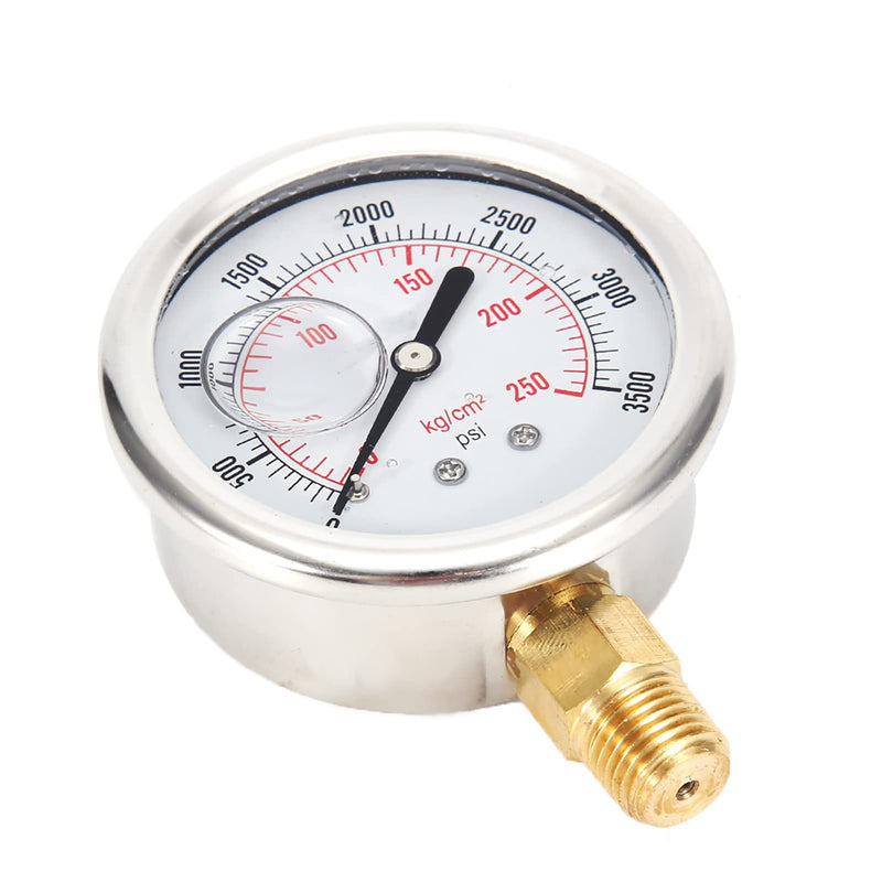0-3500 PSI Liquid Filled Hydraulic Pressure Gauge Water Air Oil Gas Gauge | Stainless Steel Pressure Test for Water Pipe HVAC Silver