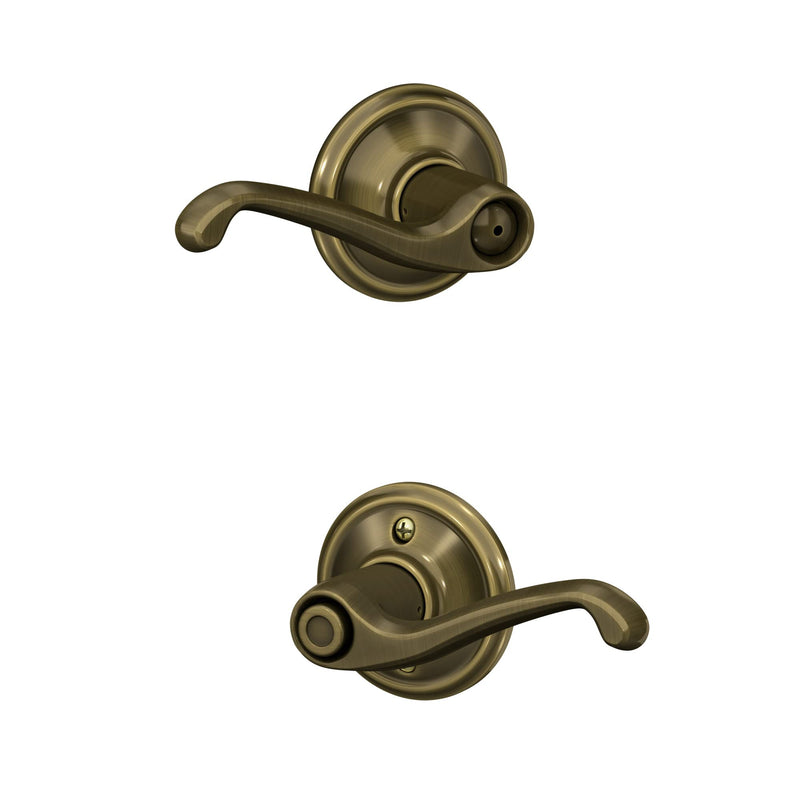 Schlage F40 FLA 609 Flair Door Lever, Bed & Bath Privacy Lock, Antique Brass Standard