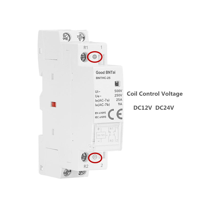 DC Modular Contactor 2P 2NO 25A 12V 24V DC 35 mm DIN Rail Mount (2P 25A 2NO 24VDC) 2P 25A 2NO 24VDC