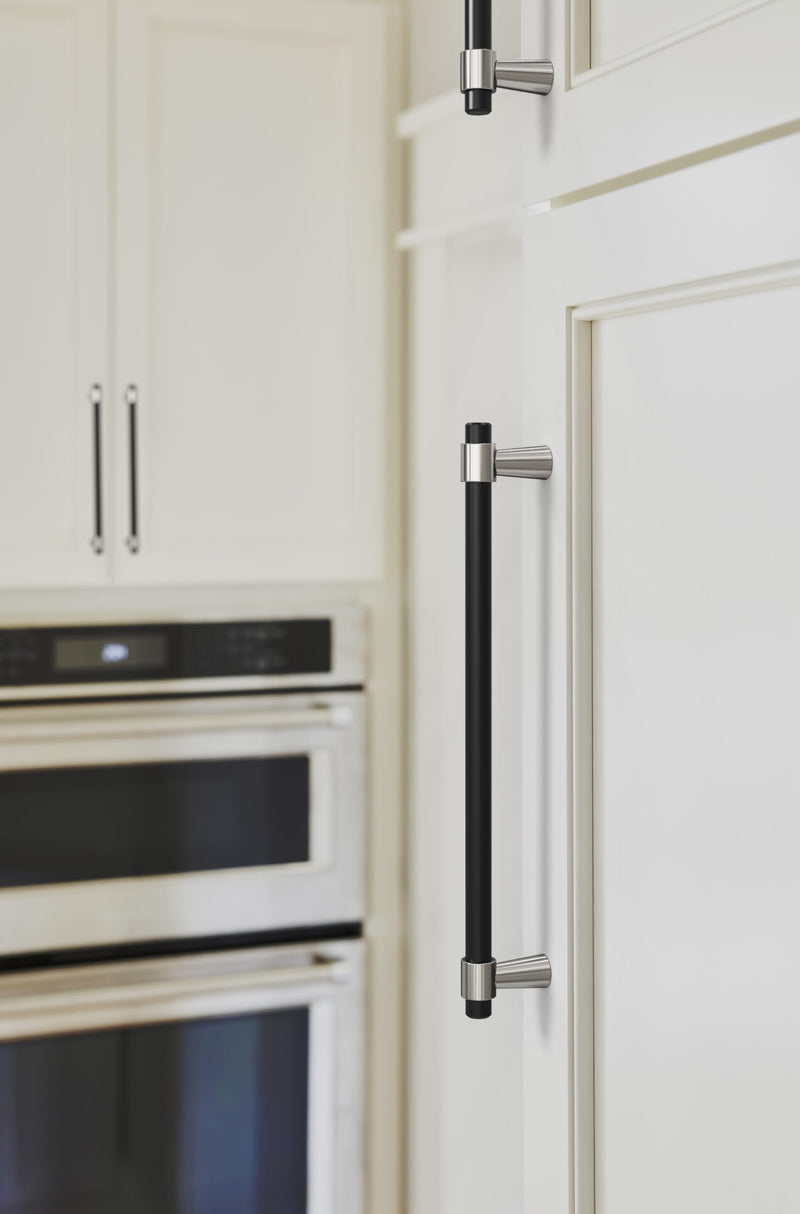 Amerock 7-9/16" Mergence Matte Black/Polished Nickel Drawer Pull | 7-9/16 inch (192mm) Center-to-Center Mounting Distance and 8-11/16 inches Overall Length, Durable Zinc Cabinet Hardware 7-9/16 Inch (192 mm) Center-to-Center