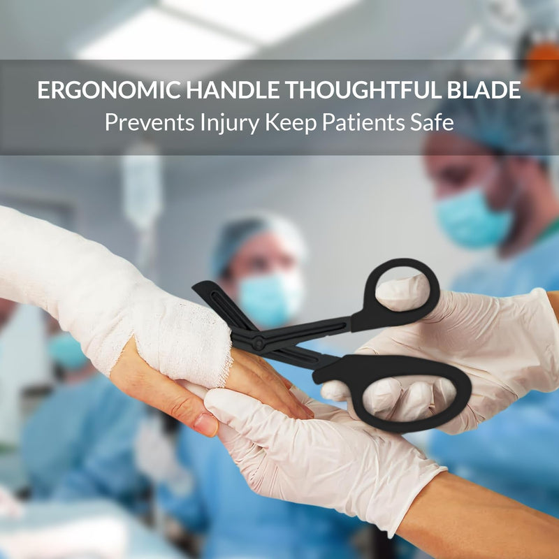 Bandage Scissors – Stainless Steel Medical Scissors for Nurses – Non-Stick Trauma Shears (Black, 5.5 Inch) Black