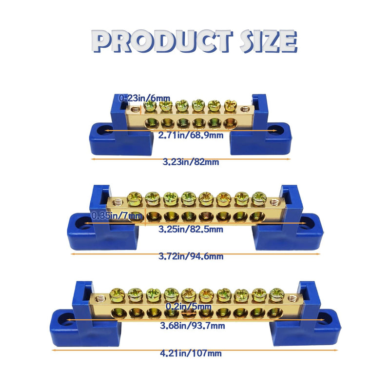 6PCS Grounding Bus Bar Kit 6/8/10 Positions Electrical Ground Bus Bars Brass Wire Screw Terminal Block OLA002-KIT 6/8/10 Positions 6PCS Kit