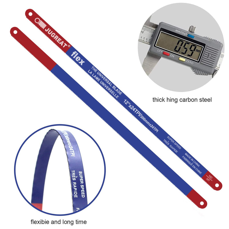 Hacksaw Replacement Blades (10 Pack) High Speed 24 TPI - 12" Length Hack Saw Blade - Carbon Strength Steel 12" 24T