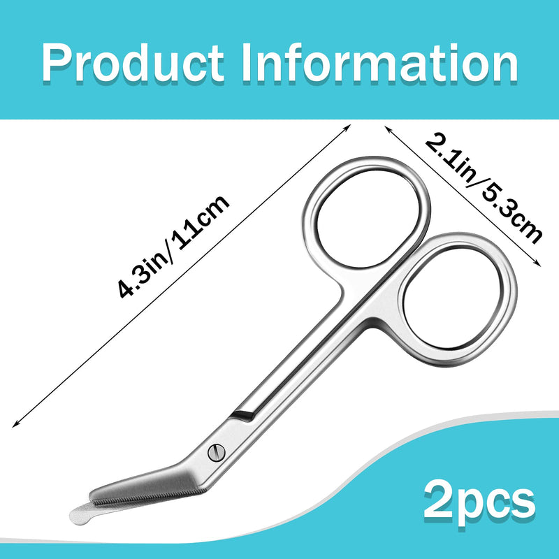 Zhehao 2 Pieces Ostomy Scissors Bandage Scissors Nursing Scissors Stainless Steel Scissors for Doctors, Nurses, Veterinary Home Nursing, 4.3 x 2.1 Inch, Curved (Silver) Silver