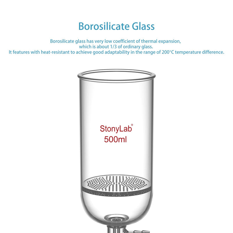 stonylab Glass Buchner Filtering Funnel, Borosilicate Glass Plate Filter Funnel with 10 mm Hose Connection and 24/40 Standard Joint for Filter Test, 500 ml 500.0 Milliliters Column 1 BB-Buchner-FilterFunnel-ALL