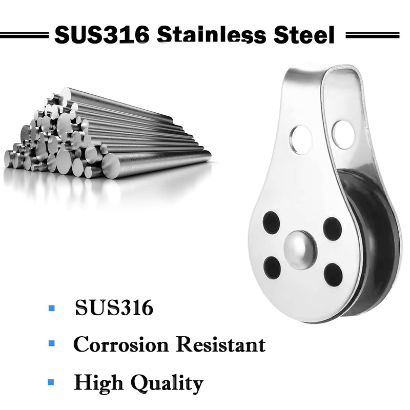 QISHUO SUS316 Nylon Steel Rope Pulley System Wheel Outdoor Steel Pulley Smooth Cable Rigging Pulley Block Outdoor Suitable for 0.08 to 0.32 Inch Ropes 2Pcs 2