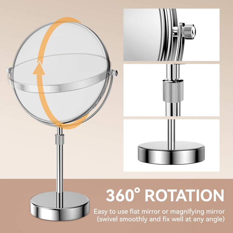 Nicesail Makeup Mirror Tabletop 8 Inch Double-Sided with 7X Magnification, Magnifying Mirror with Pedestal for Shaving Mirror, Height Adjustable for Make up Vainity Table, Chrome Finish (8 Inch, 7X) 19"L x 8"W No Light-chrome-7x