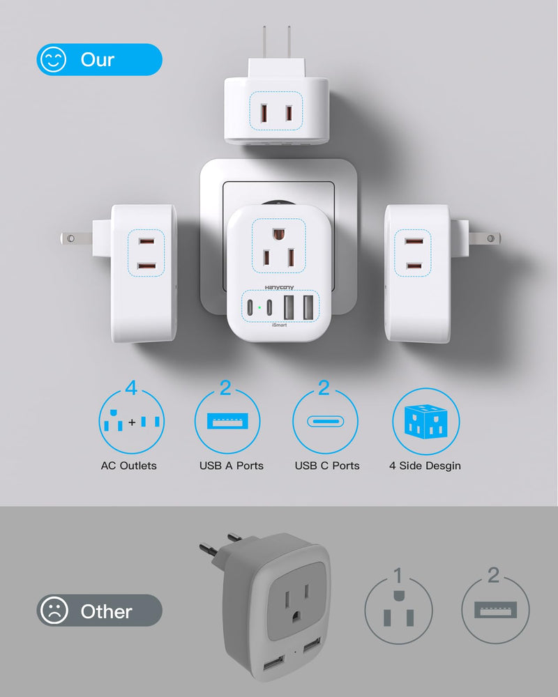 2 Pack US to Japan Travel Plug Adapter, Japan Power Adpter with 4 Outlets 4 USB Ports(2 USB C), Type A Plug Adapter for Amercian USA to Japanese China Canada Mexico Philippines Peru Type A - Japan USA China - NewNest Australia