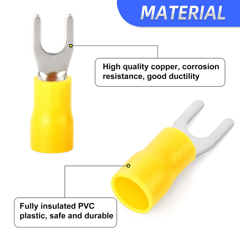 300 Pcs Yellow 12-10 AWG Insulated Fork Spade U-Type Wire Connector Electrical Crimp Terminal