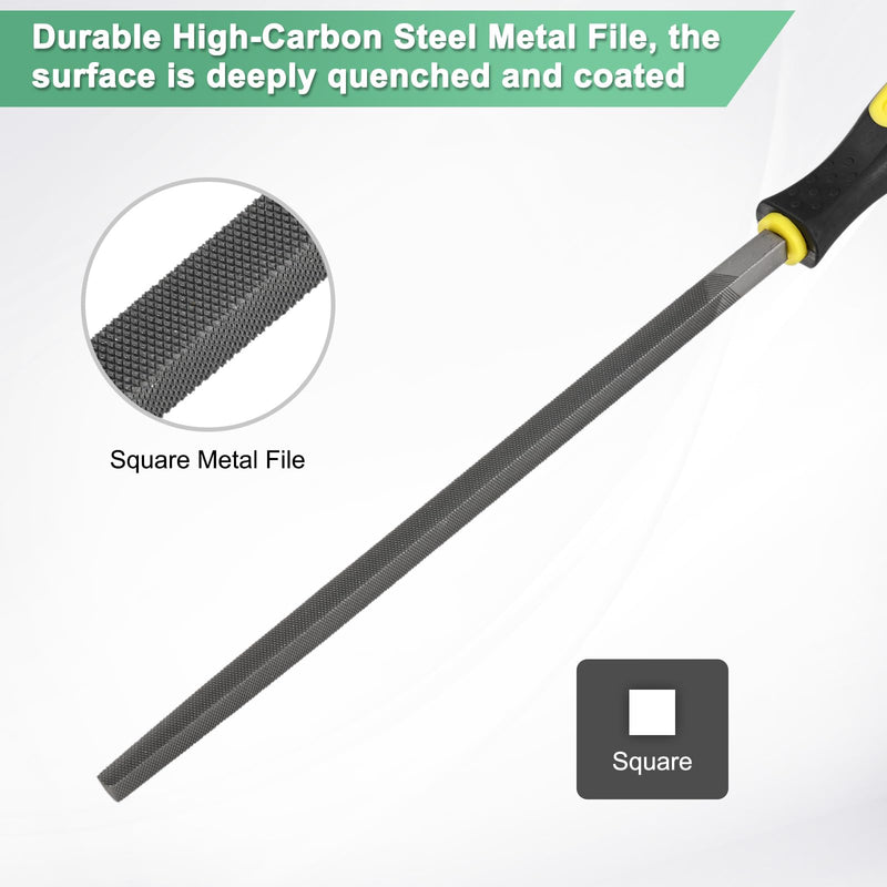 4-Pack Square Metal File 10 Inch, High Carbon Steel Diamond Hand W PVC Grip Handle for Wood/Metal/Ceramic/Glass/Stone/Jewelry/Tile/Model/DIY/Sharpening File 4