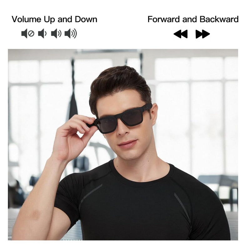 OhO sunshine, Polarized Sunglasses with Bluetooth Speaker, Open Ear Audio, Athletic/Outdoor UV Protection and Voice Control Black Blue Light