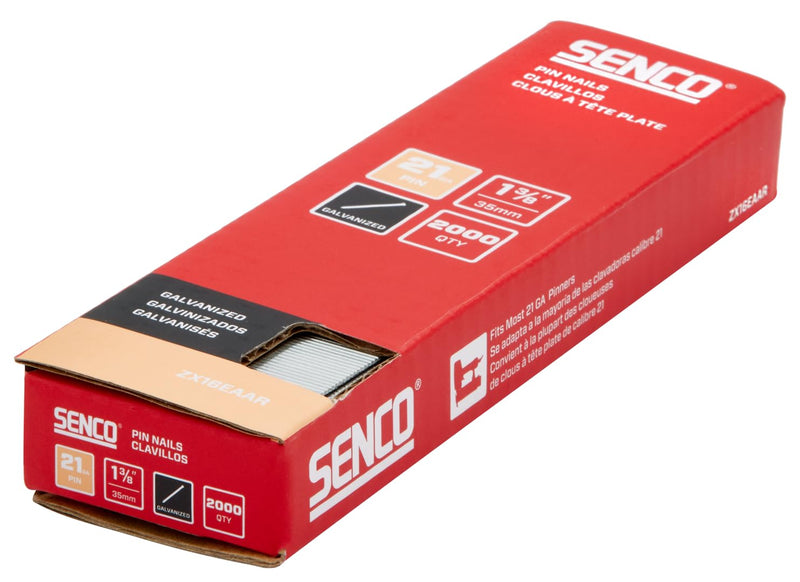 SENCO ZX16EAAR 1-3/8" 21 Gauge Pin Nails, Galvanized Finish 2,000 Count Pack