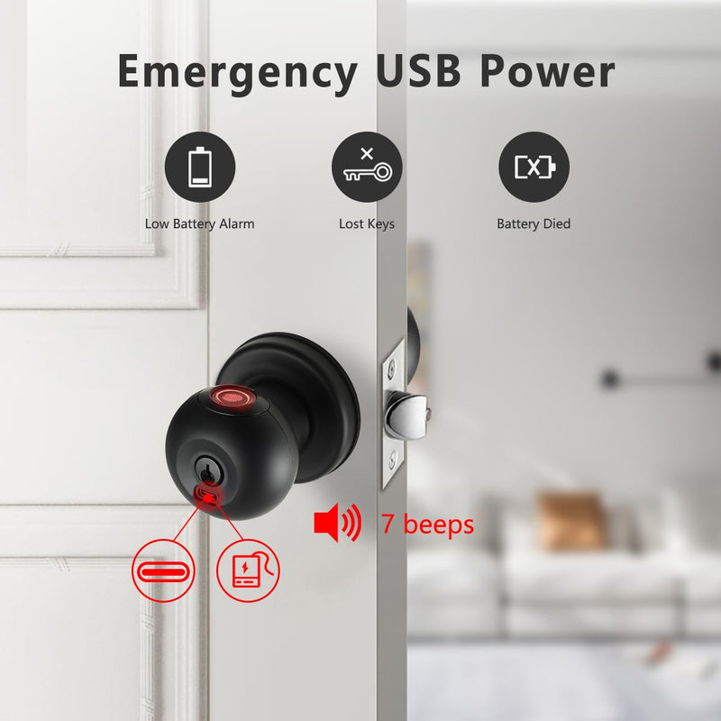 Fingerprint Door Lock, Smart Fingerprint Door Knob with Lock, Biometric Black Door Lock, Keyless Thumbprint Entry Door Lock for Bedrooms, Hotels, Apartments, Offices and Garages 1
