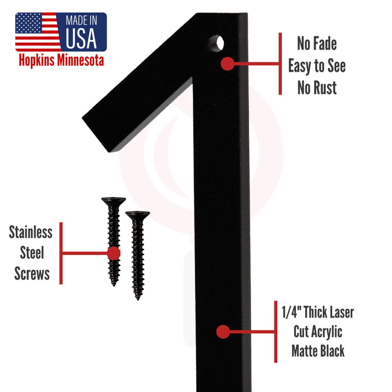 Discovered Designs 5" (1) Modern Address House Numbers for Outside - Easy to Install 3D Matte Black Weatherproof No Rust, Individual Numbers for Address on House, Made in USA, Includes 2 - 3/4" Screws, Door Mailbox Decor Home Address Number (1) 1