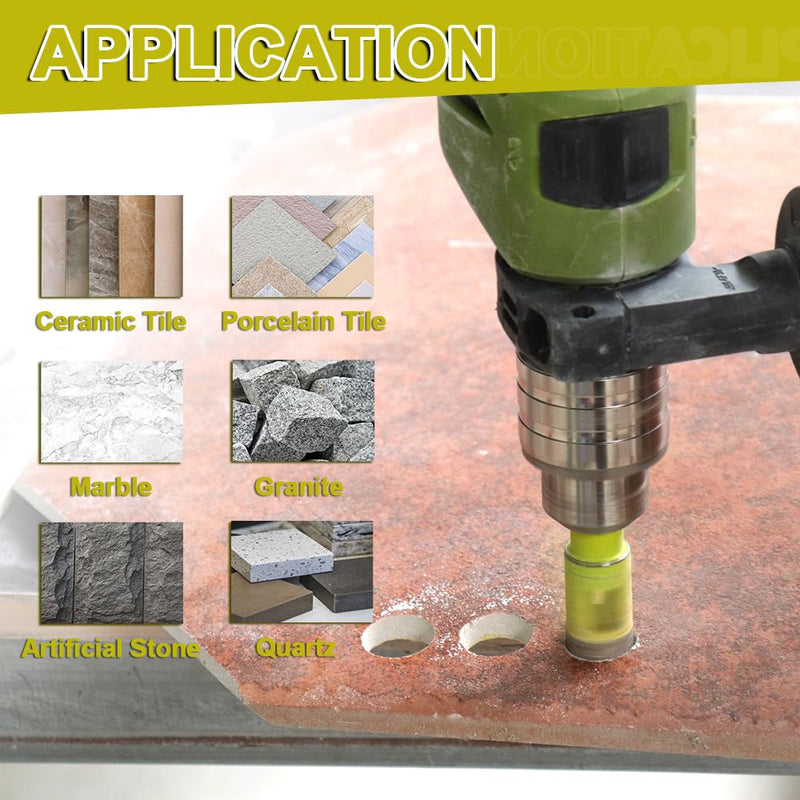 Diamond Core Drill Bits Set - 7pcs (6/8/10/20/25/35mm+50mm Hex Shank Beveling Chamfer Bit) SANLEETEK Hole Saw Kit with Round Shank for Ceramic Tile Porcelain Marble Granite Round Shank Set1