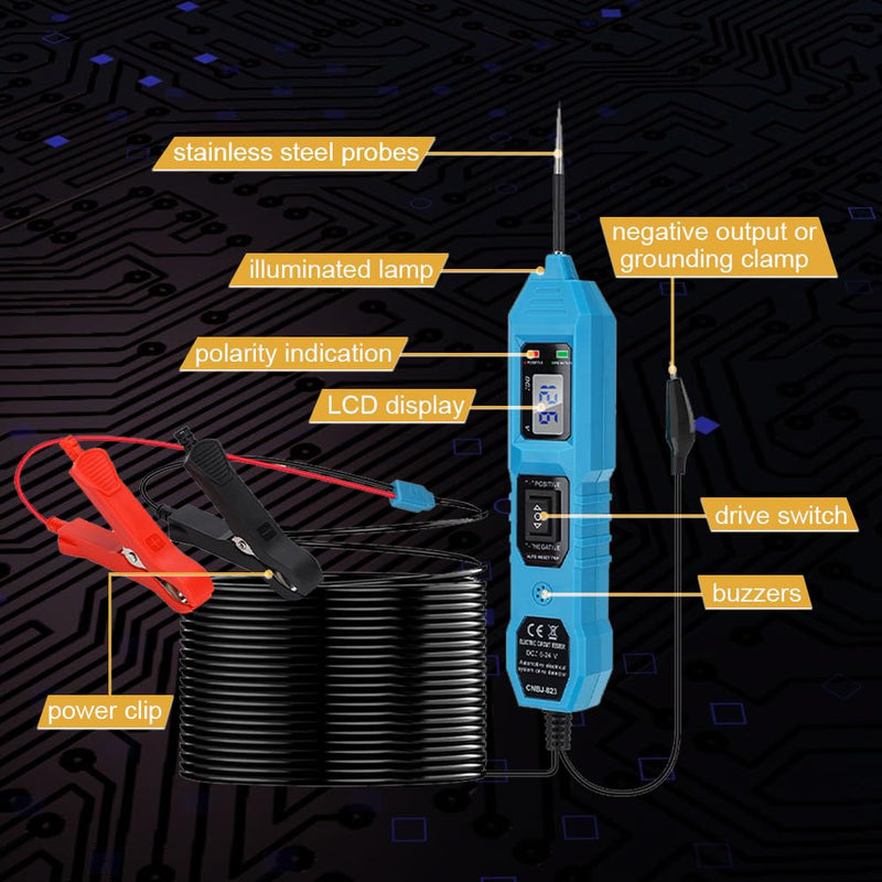 Power Circuit Probe Tester 3.5-36V AC/DC Power Tester Digital Display Short Circuit Finder with 14.76ft Long Leads