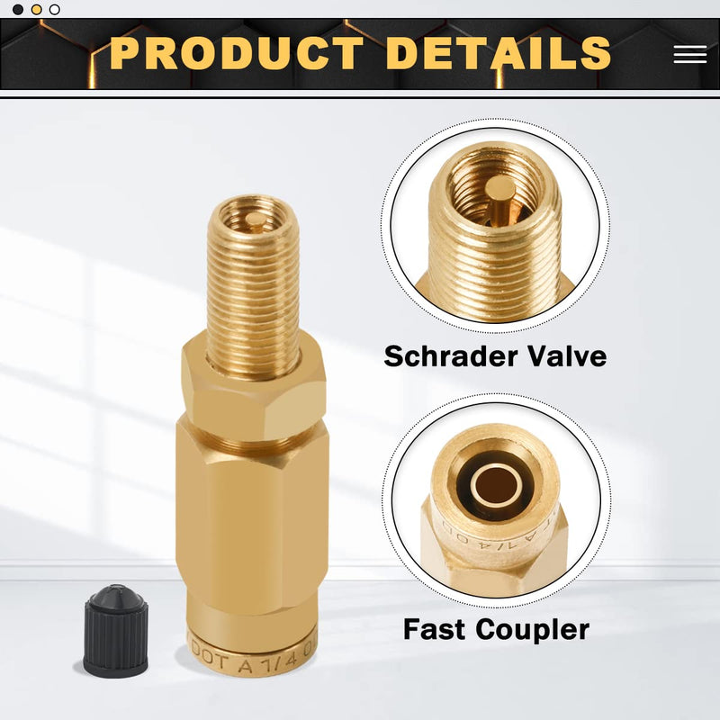 2 Packs 1/4" Air Value Inflation Schrader Valve, Schrader Valve Adapter with Push to Connect Button for 1/4" OD Air Hose Fittings for Semi Trucks Trailers 1/4" OD Schrader Valve 2