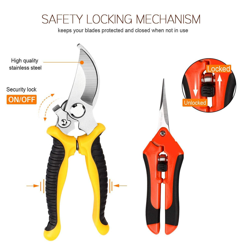 3 Pack Garden Pruning Shears Stainless Steel Blades Handheld Pruners Set with Gardening Gloves 3 PCS Multi-color