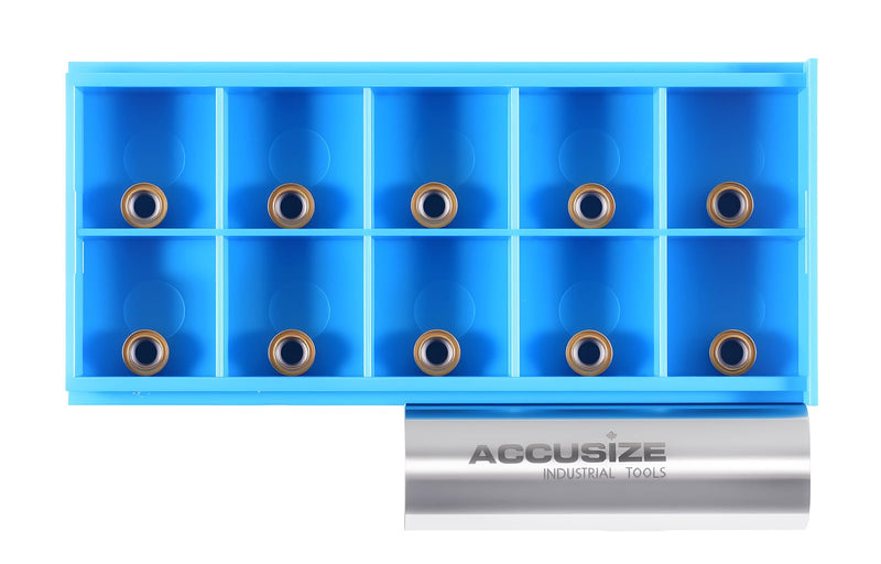 Accusize Industrial Tools Carbide Inserts, RCMT220 TiN Coated, 2523-1000 | RCMT220, ISO RCMT0602MO, C6 Grade, IC 0.2362 in, Thickness 3/32 in, Hole 0.110 in, 10 Pcs