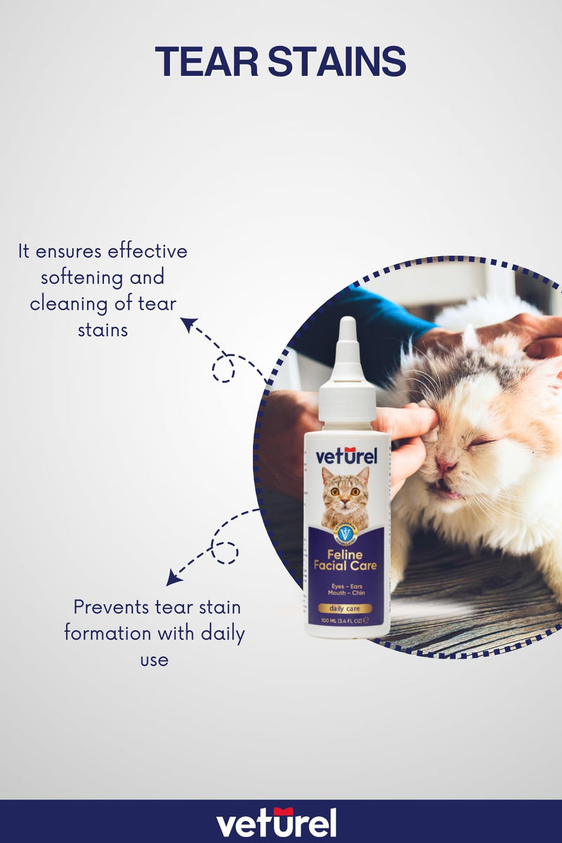 Veturel Natural Feline Facial Care - Cat Tear Stains Remover - Cat Acne - May Help with Cat Chin Acne - Cat Chin Blackheads - Gentle Ear and Eye Care - May Soothe Skin - 3.4 oz.