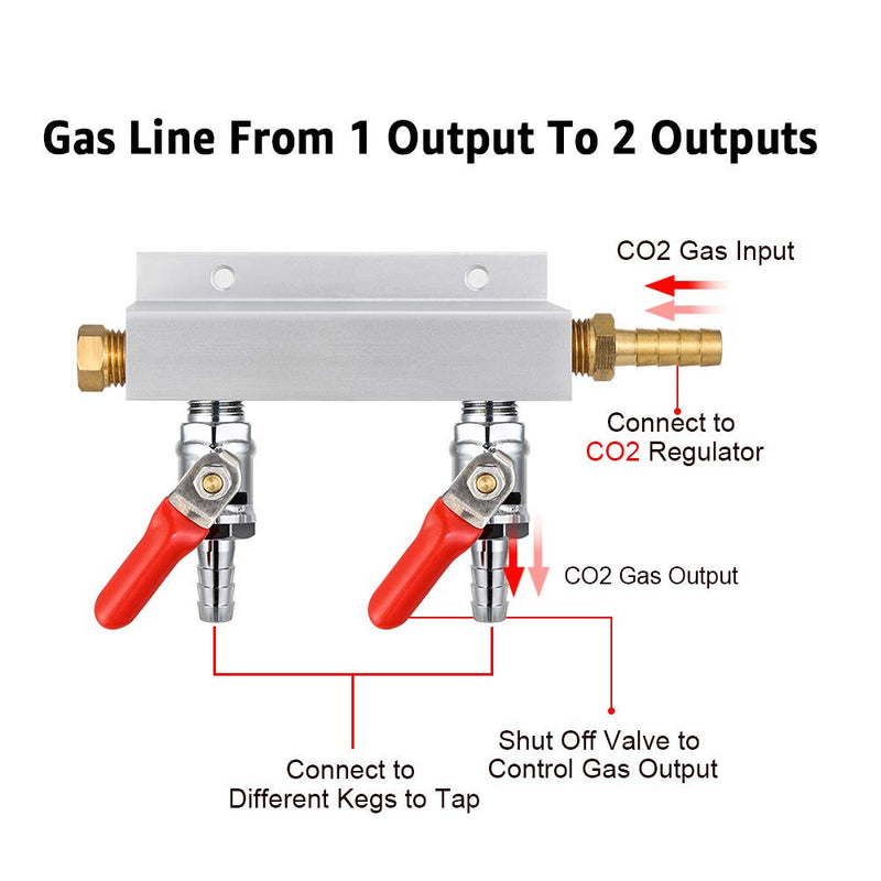 Gas Manifold, CO2 Gas Distributor, 5/16'' Barb Fitting Beer Kegerator Splitter, 2-Way Air Distributor with Integrated Check Valves & Hose Clamps Silver - NewNest Australia