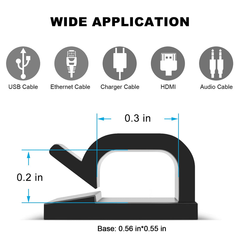60 PCS Adhesive Cable Clips, Upgraded Wall Wire Clips for Cable Management, Strong Cord Clips Wire Holders for The Wall, Under Desk, Christmas Lights, Car, Dash Cam, Ethernet, Electric Wires Small Black