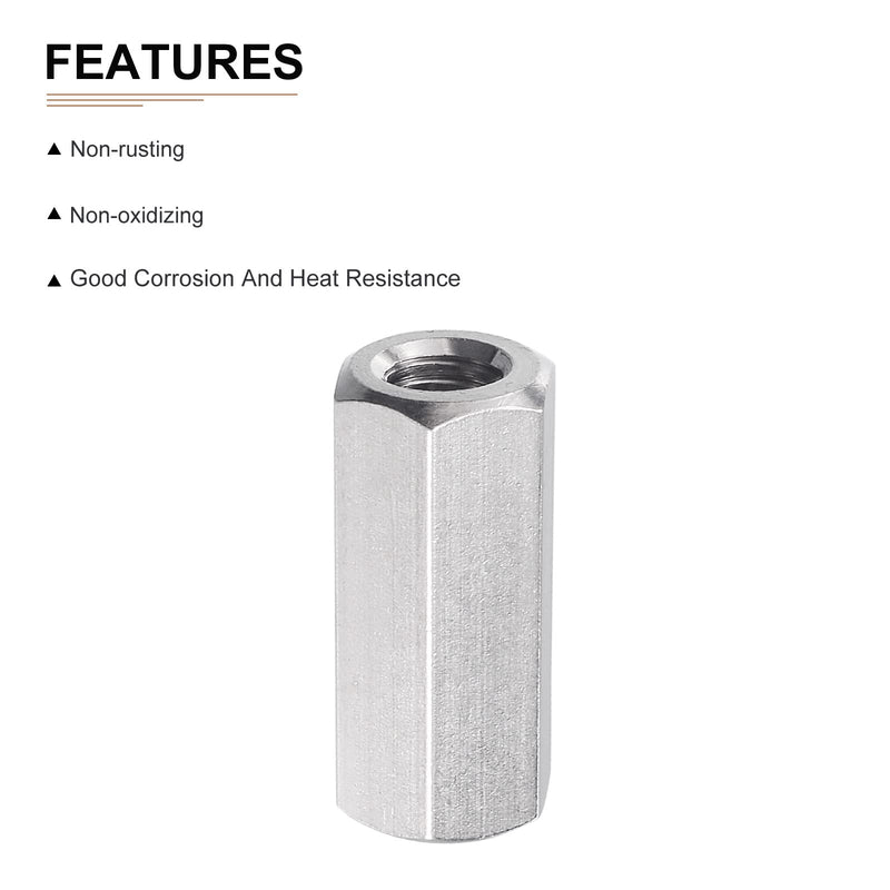 M8x1.25mmx30mm(DxPxH) Hex Coupling Nuts - 10Pack - Good for Home Garage Repairs - 304 Stainless Steel Polishing Rod Coupling Nuts - Silver Tone M8x1.25mmx30mm 10