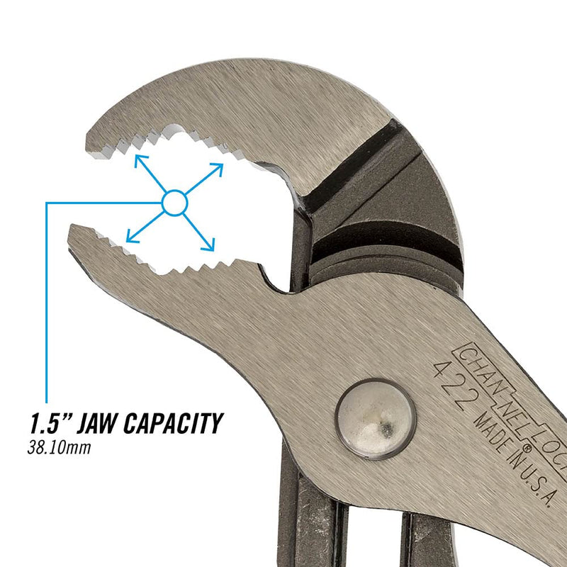 Channellock 422 1-1/2-Inch Jaw Capacity 9-1/2-Inch V-Jaw Tongue and Groove Plier , Blue 9-1/2 inch V jaw Pliers
