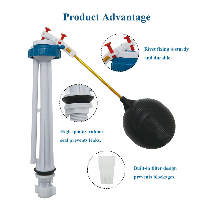 Toilet Float Fill Valve Replacement Kit, Universal Toilet Repair Kit, Includes G3/4" Inlet Fill Valve, Ballcock, and Ballcock Lever, Water-Saving Design WC Repair Parts