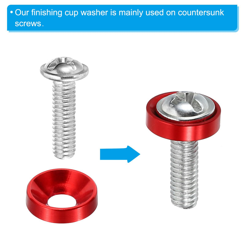 PATIKIL M3 Finish Countersunk Washer, 40pcs Anodized Aluminum Alloy Flat Cup Head Screw Gasket Bolt for Mechanical Accessories Parts DIY Models, Red 40