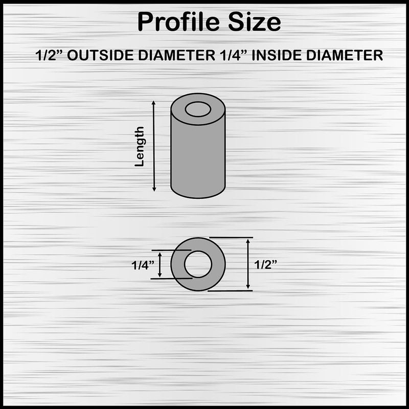 Aluminum Spacer Black 1/2" OD x 1/4" ID x Choose Your Length,Round Spacer Unthreaded Standoff Bushing Plain Finish, Fits Screws Bolts 1/4" or M6 by Metal Spacers Online (1/2" Length, 10 Pack) 1/2" Length