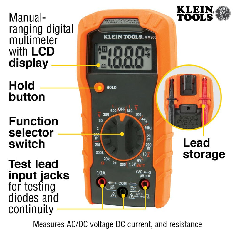 Klein Tools 69149P Electrical Test Kit with Digital Multimeter, Non-Contact Voltage Tester and Electrical Outlet Tester, Leads and Batteries Multimeter Kit