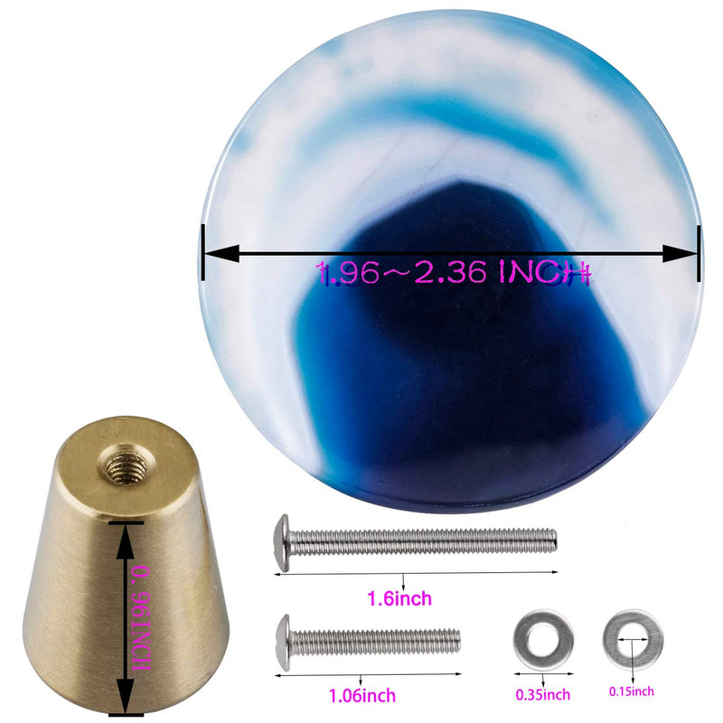 mookaitedecor 4 PCS Agate Slice Cabinet Knobs with Screws, Round Kitchen Drawer Pulls Handles Crystal-Knobs for Dresser Bathroom Cupboard Decorative, Blue