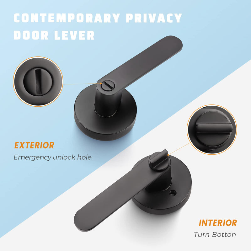 KNOBWELL 2 Pack Black Door Handles Interior for Bedroom/Bathroom, Privacy Door Knob with Lock Heavy Duty Left/Right Handing 2.07 lb One Lever