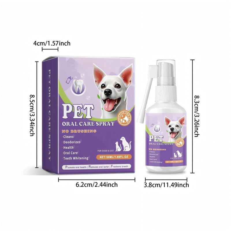 Dog Dental Care Spray, Dogs Teeth Oral Care Cleaning Spray, Breath Freshener and Teeth Cleaning, Reduce Tartar Freshen Breath, Support Clean and Teethes Aid in Daily Oral Use, No Brushing 50 ml