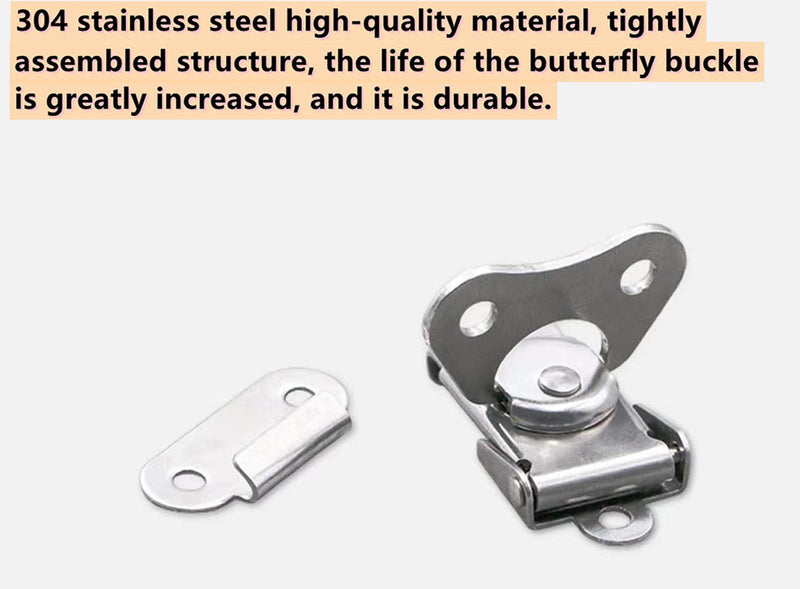 wan 304 Stainless Steel Spring Loaded Small Butterfly Twist Latch, Stainless Steel Twist Latch,Butterfly Lock with Retainer,for Suitcases,Wooden Box,Instruments, Equipment Boxes(4Pcs) 4