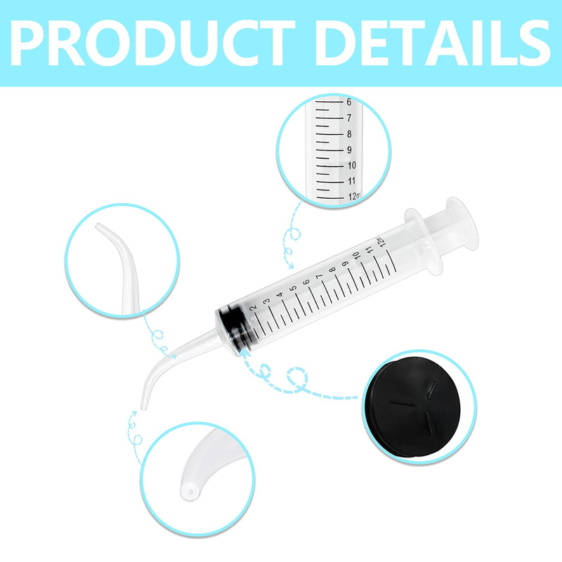 12ml Dental Syringe, Dental Irrigation Syringe with Curved Tip, for Oral, Dental Care, Tonsil Stone Squirt, Feed Pet, 10 Pack