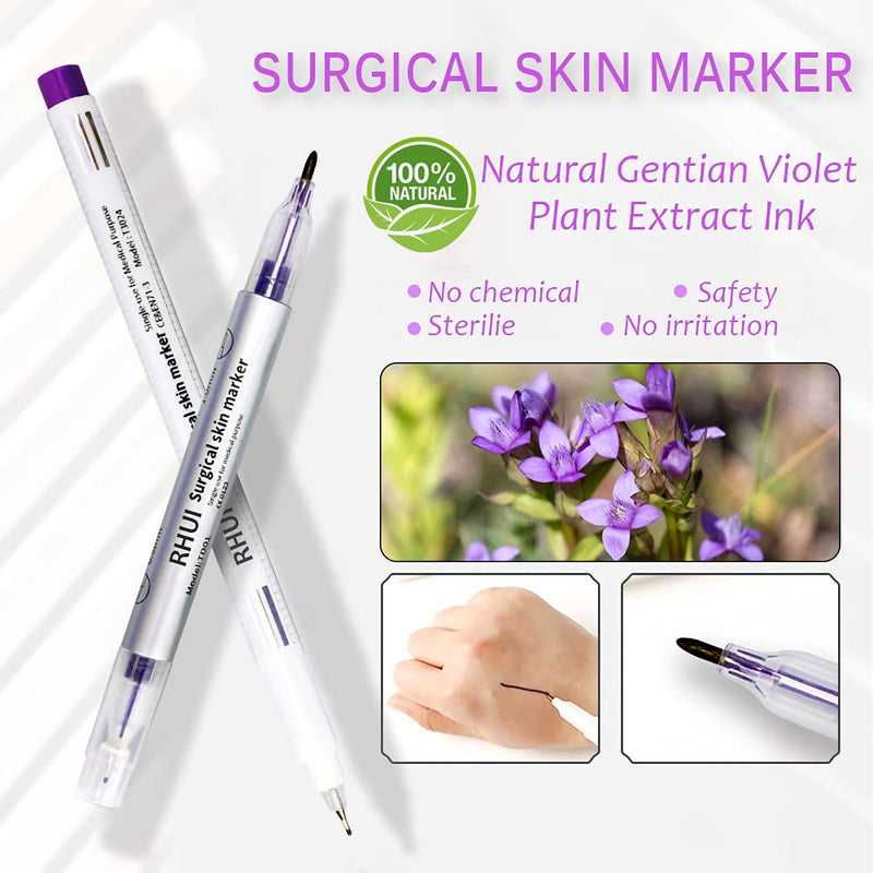 Surgical Skin Marker Pen 4-Pack Professional Sterile Tip Tattoo Stencil Markers Pen Scribes Purple, Individually Wrapped (Tip Size: 0.5mm/1mm/3.5mm)
