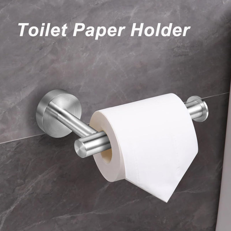 Bathroom Hardware Set 4 Pieces, Brushed Nickel SUS304 Stainless Steel Wall Mounted Toilet Paper Holder, 2 Robe Towel Hooks, Towel Ring, Heavy Duty 4 in 1 Towel Holder Set for Bathroom 4 Pcs - Brushed Nickel