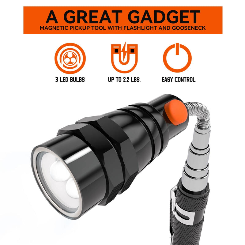 VIBELITE Magnetic Pickup Tool with LED, Telescoping Magnet Flashlight, Birthday Valentines Day Gifts for Men, Handyman, Husband, Boyfriend, Him, Father, Dad (Black) Magnetic Tool + Stylus Pen