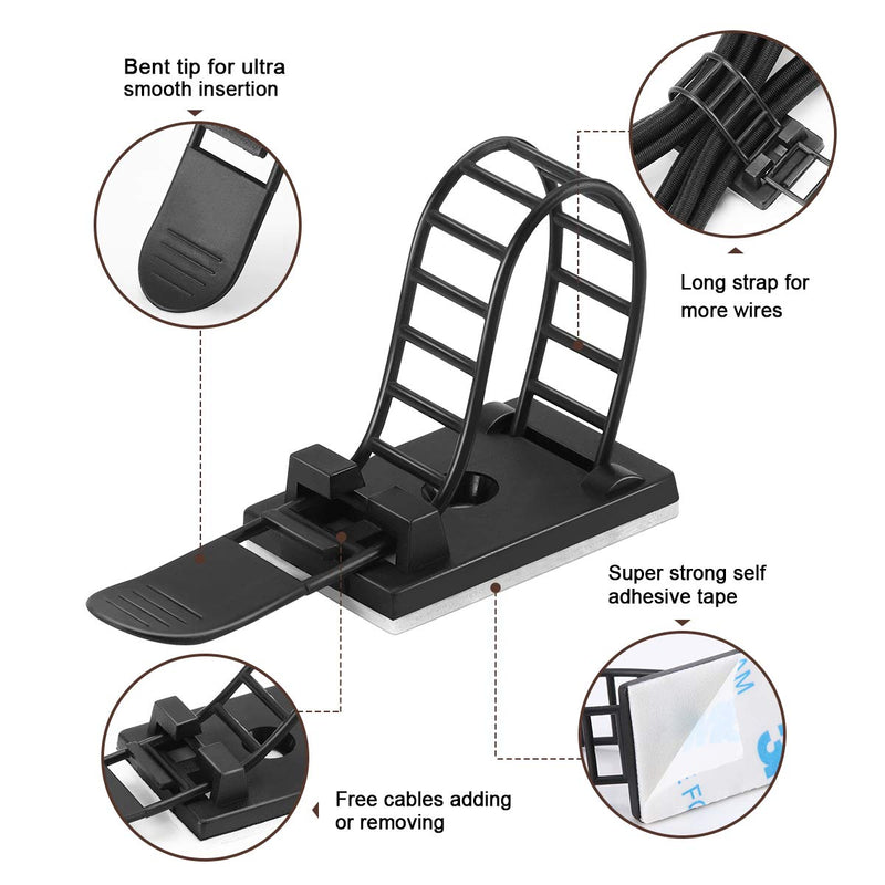 50Pcs Adjustable Adhesive Cable Management Clips, Nylon Cable Strap Ties Wire Clips Clamps Organizer with Strong Adhesive Tape, Extra Screw & Hole for Strong Fixation Home Office - 3.35 Inch Black M-50pcs