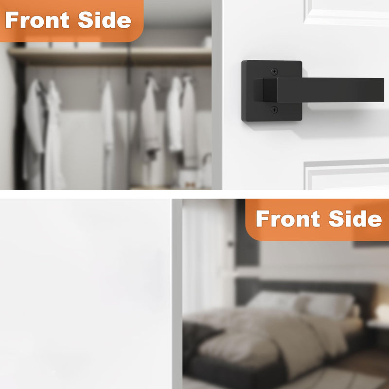 Dummy Door Handles Interior - Pack of 4, Matte Black Door Handle Single Side Lever for Closet & French Doors | Ambidextrous Square Design, Powder Coated Non-Turning and Non-Locking Handle Dummy with Screws