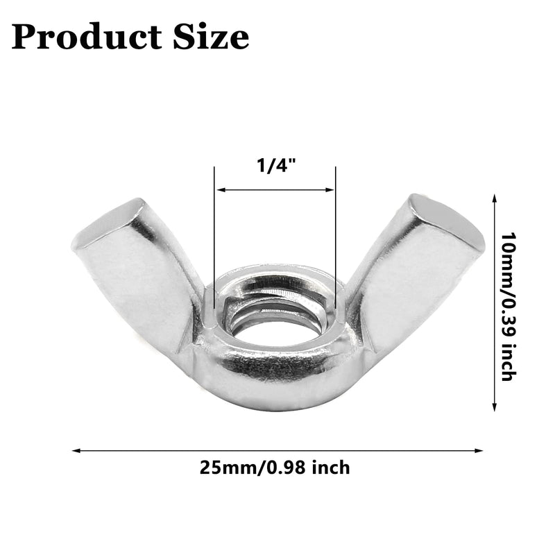 60 PCS Wing Nuts 1/4"-20, Stainless Steel Butterfly Wing Nuts, Hand Twist Tighten Ear Wingnuts Fasteners Parts