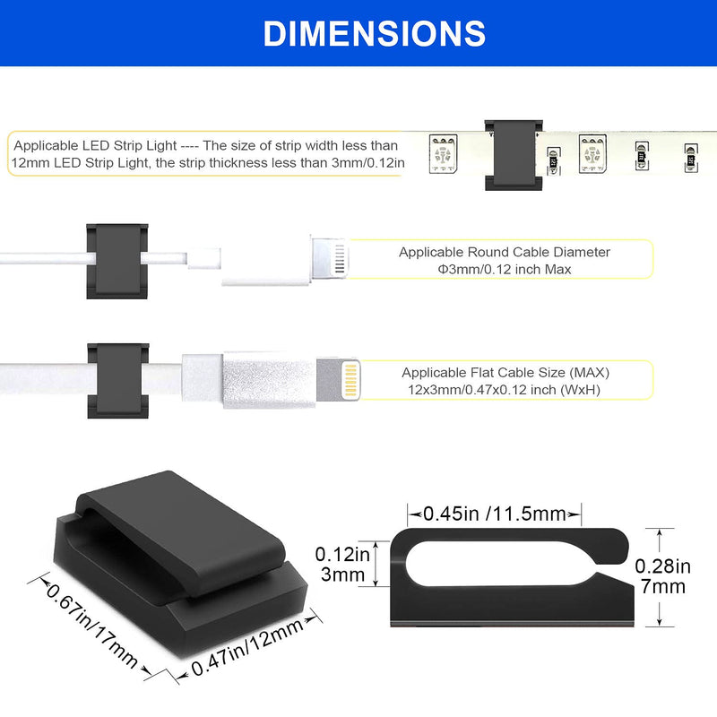 Strip Light Mounting Clips, ProPOW Self-Adhesive Mounting Bracket 3M Clip, Strip Light Clips,Cable Holder Wire Organizer Cord Hook Accessories(Black 100pcs) Black 100 PCS